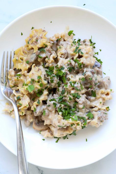 Beef Stroganoff - Hamburger Helper Style Ground Venison Stroganoff, Hamburger Helper Beef Stroganoff, Venison Stroganoff, Recipe For Beef Stroganoff, Food Casseroles, Homemade Beef Stroganoff, Easy Beef Stroganoff, Hamburger Helper Recipes, Sunny Anderson