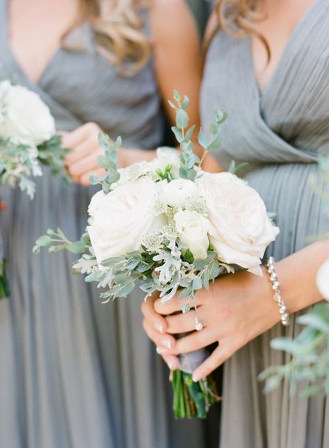 Wedding Bridesmaid Bouquets, Small Wedding Bouquets, White Bridesmaid, Green Bouquet, White Wedding Bouquets, Gray Weddings, White Bouquet, Bridesmaid Flowers, Bride Bouquets