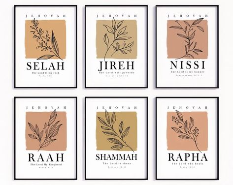 Names Of God Wall Art, Christian House Names, Bible Verse Posters Wall Art, Names Of God Art, Biblical Wall Art, Unique Bible Verses, Names Of God Printable, Gods Names, Bible Verse Minimalist