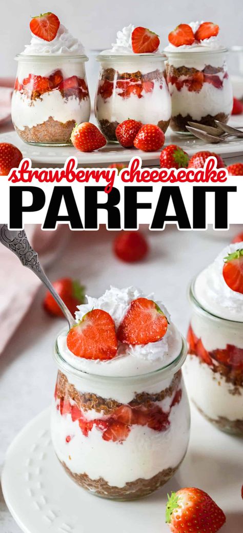 Strawberry Cheesecake Parfait, Philadelphia Cheesecake Filling, Diy Cheesecake, Cheesecake Parfait Recipes, Strawberry Cheesecake Parfaits, Cheesecake Parfait, Nobake Dessert, Easter Cheesecake, Strawberry Parfait