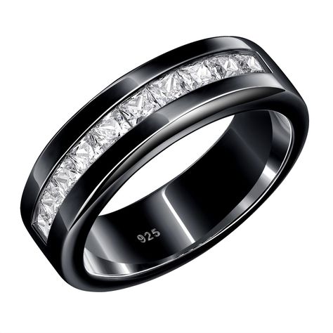 PRICES MAY VARY. Title: SweetJew Mens Black Wedding Band 925 Sterling Silver Ring 1ct 10 Large Princess Cut 5A Cubic Zirconia Size 11. Product Type: Departments > Men > Jewelry > Wedding Rings Mens Black Wedding Band, Minimal Wedding Band, Mens Wedding Bands Black, Mens Black Ring, Silver Eternity Ring, Wedding Bands For Him, Black Wedding Band, Sterling Silver Wedding Band, Sterling Silver Mens Rings