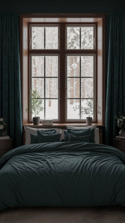 40+ Inviting Dark Green Bedroom Designs for a Warm and Welcoming Space Seafoam Bedroom, Texas King Bed, Dark Green Bedrooms, Dark Green Palette, High Rise Bed, Dark Green Bedroom Ideas, Dark Green Bedroom, Cool Loft Beds, Bunk Bed Accessories