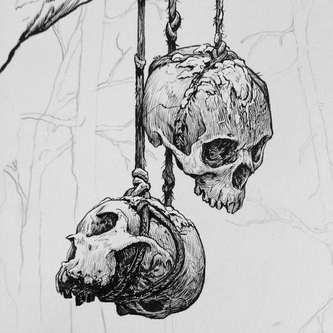 Arte Cowboy, Skull Hanging, Creaturi Mitice, Skeleton Drawings, Skull Art Drawing, Skulls Drawing, Dark Art Tattoo, Skull Illustration, Buku Skrap