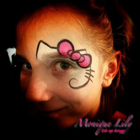 Hello Kitty Facepainting, Hello Kitty Face Paint Easy, Face Painting Hello Kitty, Hello Kitty Face Paint, Last Super, Kitty Face Paint, Adult Face Painting, Cheek Art, Girl Face Painting