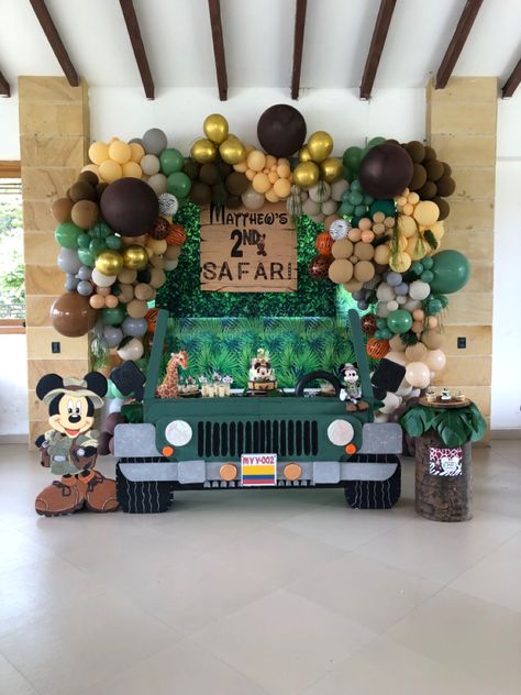 Mickey Mouse Safari First Birthday, Mickey Safari 2nd Birthday, Safari Birthday Party Mickey Mouse, Safari Birthday Theme Decoration, Wild One Theme Birthday Party, Mickey Jungle Safari Party, Mickey Safari Backdrop, Mickey Mouse Jungle Theme, Safari Mickey Mouse Party Birthday