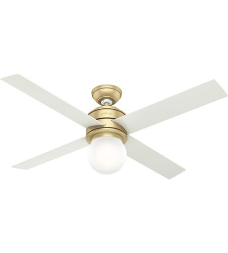 Hunter Fan 59320 Hepburn 52 inch Modern Brass with Aged Oak/White Grain Blades Ceiling Fan Rustic Transitional, Hunter Fans, Modern Nautical, Ceiling Fan Blades, Globe Light, Contemporary Ceiling Fans, Hunter Fan, Dimmable Led Lights, Led Ceiling Fan