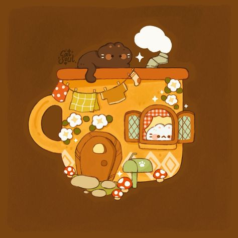 Cup house 🏠 They say lots of kitties live here🫶🏼 dou you wanna live here?? #cat#illustration#cute#digitalart#october Muffin Cat, Candle Illustration, Cute Sketches, Cute Kawaii Drawings, Cute Little Drawings, Kawaii Drawings, Cat Illustration, Cute Images, 귀여운 동물