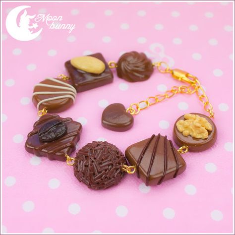 Favorite chocolate Bracelet by CuteMoonbunny on Etsy, $24.00 Choco Biscuit, Moon Bunny, Chocolate Girls, Clay Food, Bracelet Online, Sweet Lolita, Chocolate Baking, Clay Charms, Indie Brands