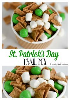 This looks so easy!! St. Patrick's Day Trail Mix from MichaelsMakers Pretty Providence Party Desert, St Patrick Day Snacks, Sant Patrick, Fete Saint Patrick, St Patrick Day Treats, Green Snacks, Food For Kids, Gross Food, St Patricks Day Crafts For Kids