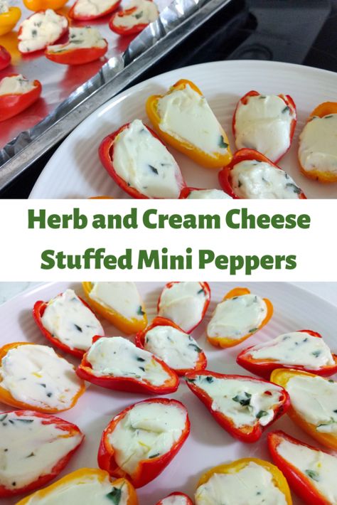 Herb and Cream Cheese Stuffed Mini Peppers - Iris and Honey Cream Cheese Stuffed Mini Peppers, Cheese Stuffed Mini Peppers, Cream Cheese Stuffed Peppers, Cream Cheese Appetizer, Mini Peppers, Bell Pepper Recipes, Cheese Stuffed Peppers, Stuffed Mini Peppers, Sweet Peppers