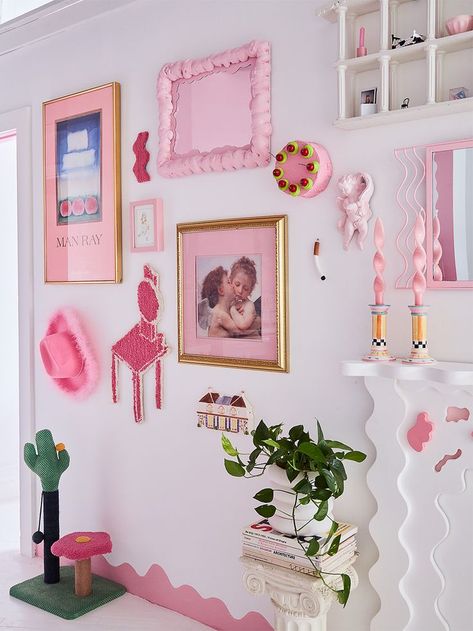 Funky Gallery Wall, Late Summer Nights, Eclectic Decor Bedroom, Funky Living Rooms, Diy Gallery Wall, The Color Pink, Maximalist Wall, Eclectic Gallery Wall, Brooklyn Apartment