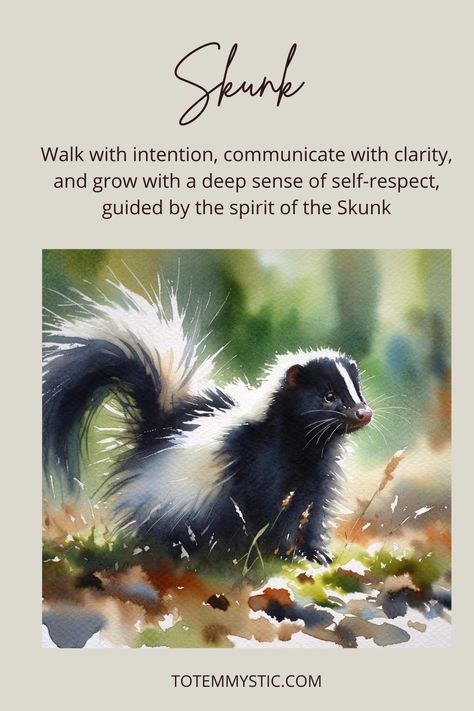 The spiritual meaning of a skunk is all about defense, reputation and respect. Lacking respect? Learn all about the skunk as power animal or totem. Skunk Spiritual Meaning, Skunk Symbolism, Skunk Animal, Crow Spirit Animal, Find Your Spirit Animal, Symbolism Meaning, Spirit Animal Meaning, Totem Animals, Animal Meanings