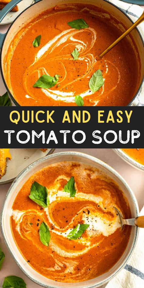 #SoupswithUnusualIngredients Quick Tomato Bisque Soup, Best Ever Tomato Soup, 5 Ingredient Tomato Soup, Tomato Soup Without Blender, Tomato Soup With Pasta Sauce, Frozen Tomato Soup, Tomato Soup Crushed Tomatoes, Tomato Soup From Canned Diced Tomatoes, Simple Homemade Tomato Soup