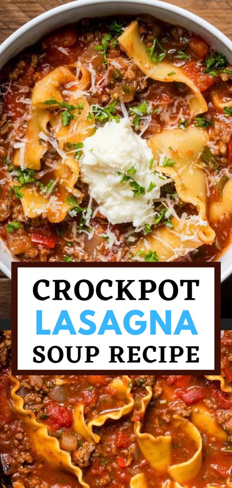 Easy Crockpot Lasagna Soup, Lasagna With Italian Sausage, Easy Crockpot Lasagna, Crockpot Lasagna Soup Recipe, Ribs Slow Cooker, Lasagne Soup, Lasagna Soup Crockpot, Slow Cooker Lasagna Soup, Sheet Pan Fajitas