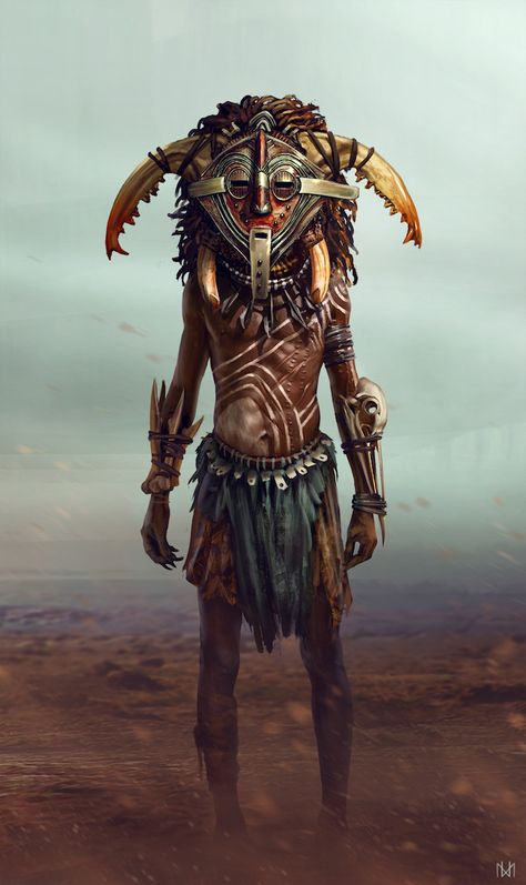 Nagy Norbert | Paintable.cc Digital Painting Inspiration - Learn the Art of Digital Painting! #digitalpainting #art African Mythology, Masked Man, Afro Art, Arte Fantasy, Skyrim, Anthropology, Character Portraits, Lion King, African Art