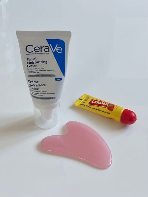 skin care products, gua sha, carmex lip balm Cerave Lipbalm, Carmex Cherry, Carmex Strawberry, Pink Skin Care, Carmex Lip Balm, Girl Products, Strawberry Lip Balm, Beautiful Skin Care, Strawberry Blonde Hair