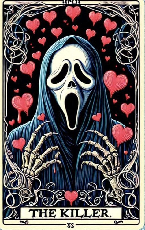 Creepy Tarot Cards, Scary Tarot Cards, Horror Tarot Cards, Horror Valentines Cards, Witchy Backgrounds, Tarot Card Wallpaper, Halloween Tarot Cards, Dark Valentines, Skull Portrait