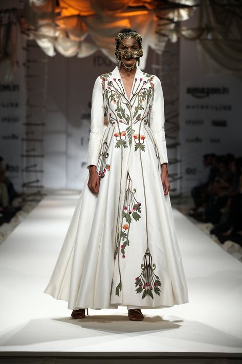 Front Open Gown, Indian Wardrobe, Samant Chauhan, White Anarkali, Happy Dresses, India Fashion Week, Amazon India, Traditional Indian Dress, African Lace Dresses