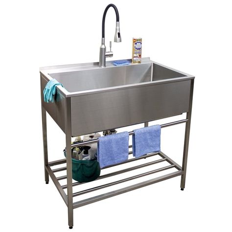 Industrial Towel Holder, Stainless Steel Utility Sink, Rustic Towel Rack, Laundry Sinks, Mop Sink, Commercial Sink, Utility Cabinets, Modern Towels, Trough Sink