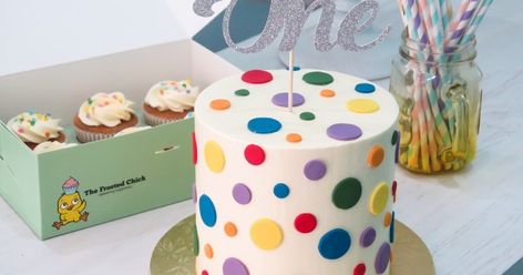 Polka Dot Birthday Cake, Polka Dot Cake, Dot Cake, Polka Dot Cakes, Polka Dot Birthday, White Buttercream, Sparkler Candles, 2 Tier Cake, Rainbow Polka Dots