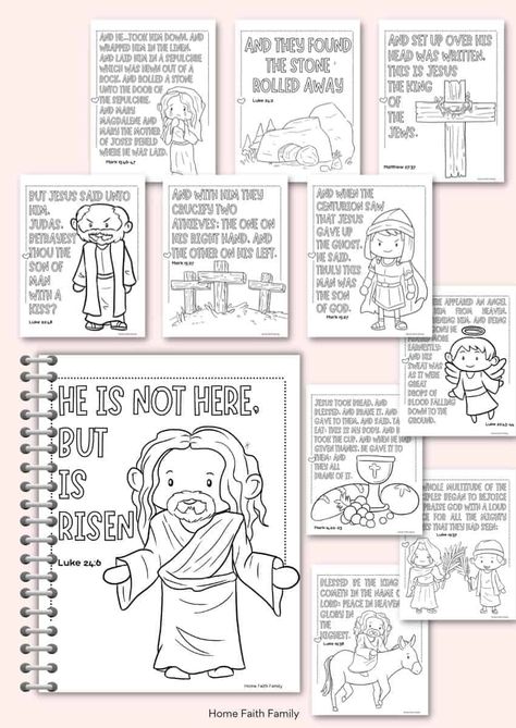 Free Easter Story Printable For Sunday School Kids {10-Pages} - Home Faith Family Easter Story For Kids Sunday School Free Printables, Story Of Easter For Kids, Easter Story For Kids Sunday School, The Easter Story Printable, Easter Bible Lessons For Kids, Easter Story For Preschoolers, Free Printable Easter Crafts, Easter Coloring Pages Printable Free, Easter Sunday School Activities