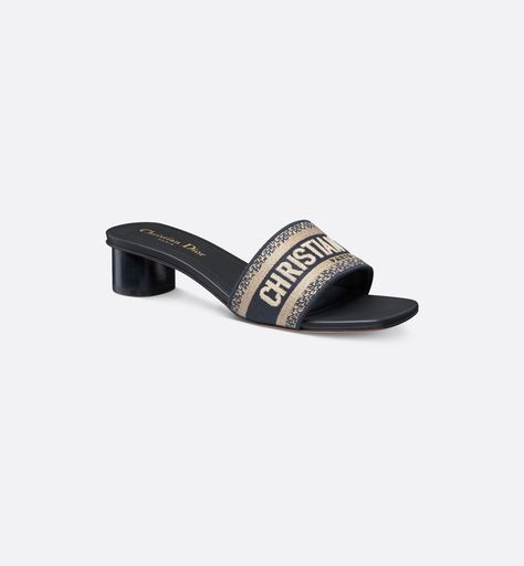 Dway Heeled Slide Deep Blue Embroidered Cotton | DIOR Dior Slides, Dior Heels, Christian Dior Paris, Dior Star, Dior Paris, Icon Shoes, Dior Sandals, Short Heels, Dior Book Tote