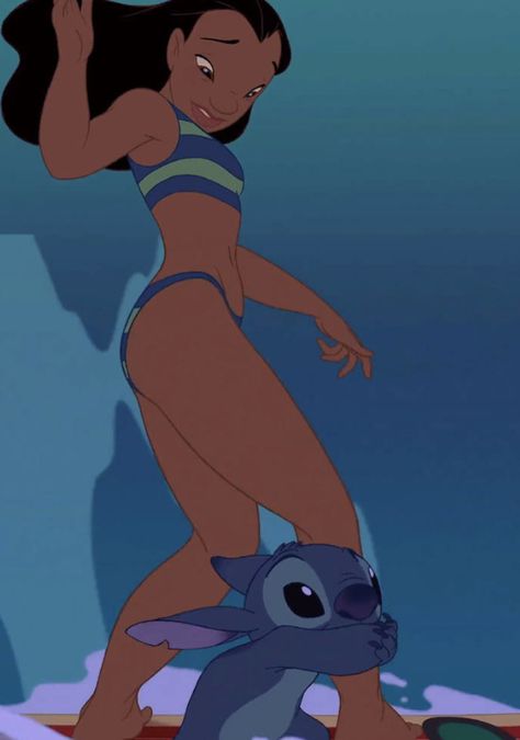 Nani Lilo And Stitch, Stitch Surfing, Lilo And Stitch Movie, Stitch Movie, Wallpaper Iphone Disney, Pinturas Disney, Black Cartoon, Lilo Stitch, Disney Memes