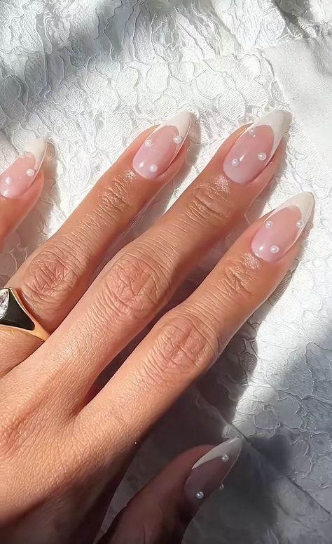 Proposal Nails, Nails Length, Glossier You, Press On Nails Short, Pearl Nails, Almond Shape, Nail Length, Nails Short, Nude Nails