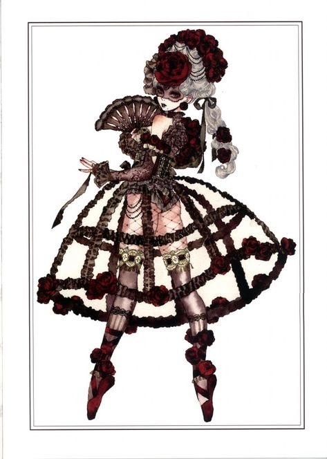 Garden Rose Hoop Skirt Outfit, Sakizou Art, Fashion Design Drawings, Rococo, Funky Art, Character Outfits, Fashion Sketches, Costume Design, Pretty Art