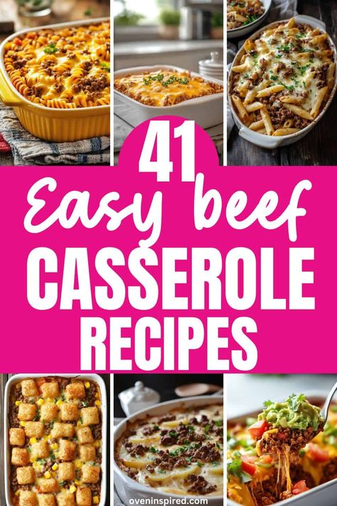 Need a delicious, hearty and quick dinner? Here are 41 best ground beef casserole recipes you can make that will have leftover for the week. Make sure to save this pin! Ground Beef One Dish Meals, Make Ahead Casseroles Dinner Ground Beef, Quick Hamburger Casserole Recipes, The Best Casseroles Ever, Dinner Recipe Using Ground Beef, Ground Beef And Sausage Casserole, Easy Supper With Ground Beef, Hamburger Dinners Ground Beef, 30 Minute Ground Beef Recipes