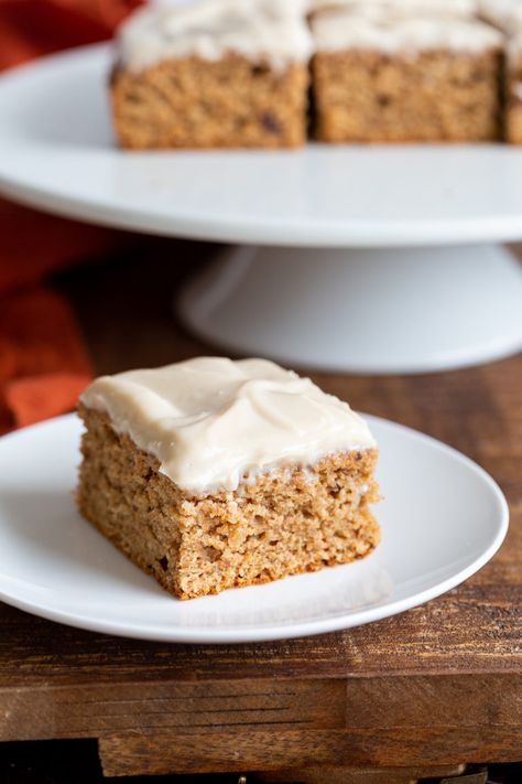 Vegan Spice Cake. 1 Bowl Super Moist Spiced Applesauce Cake with tons of winter spice flavor and Vegan Cream Cheese Frosting. #Vegan #Nutfree #Recipe. Glutenfree option.#VeganRicha | VeganRicha.com Vegan Spice Cake, Banana Snack Cake, Applesauce Spice Cake, Moist Spice Cake, Spiced Cake, Vegan Cream Cheese Frosting, Spice Cake Recipes, Vegan Richa, Applesauce Cake