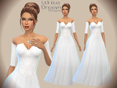 The Sims Resource: White Dream dress by Paogae • Sims 4 Downloads Sims 4 Wedding Dress, Mods Sims 4, Die Sims 4, Sims 4 Cc Skin, Sims 4 Dresses, Sims 4 Mm, Sims4 Clothes, Sims 4 Update, Best Sims