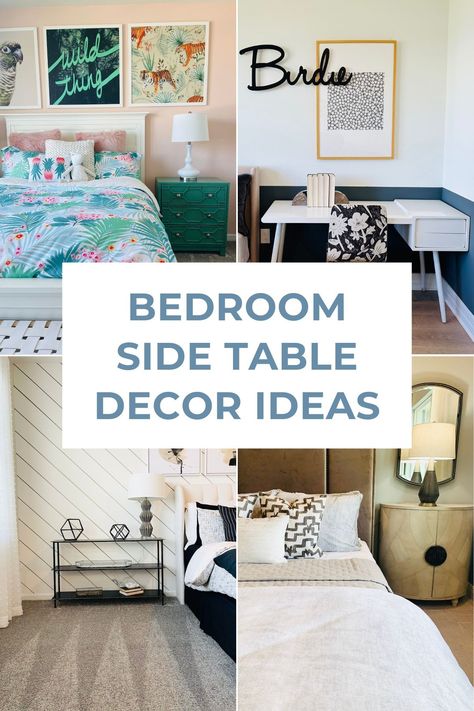 Bedroom Side Table Decor Ideas Bedroom Side Table Decor, Side Table Decor Ideas, Bedroom Side Table, Side Table Decor, Table Decor Ideas, Light Up Letters, Side Tables Bedroom, Large Wall Mirror, Wooden Side Table