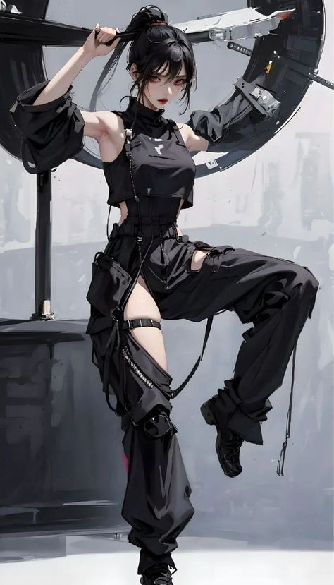 Ninja Anime Outfit, Anime Cyberpunk Outfit, Cyberpunk Girl Outfit, Cyberpunk Outfit Drawing, Anime Techwear, Cyberpunk Dress, Cyberpunk Outfit, Ninja Outfit, Anime Woman