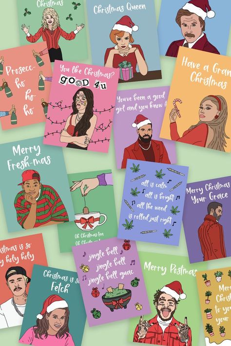 Inappropriate Valentines, Valentines Pick Up Lines, Beyonce Christmas, Pop Culture Christmas, Drawn Christmas Cards, Hand Drawn Christmas Cards, Girl Christmas Card, Funny Xmas Cards, Christmas Puns