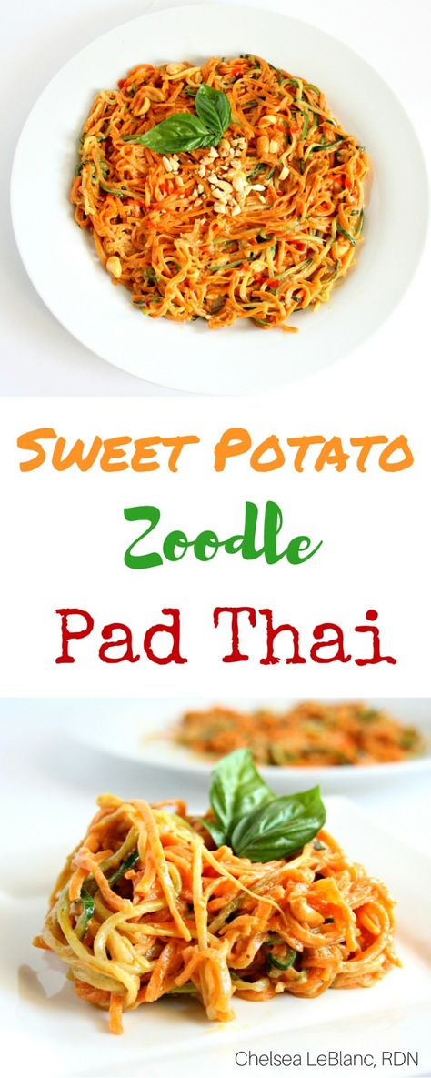 Sweet Potato Zoodle Pad Thai Zoodle Pad Thai, Spiralized Sweet Potato, Shredded Cabbage, Zoodle Recipes, Thai Recipe, Pad Thai Recipe, Coconut Aminos, Veggie Noodles, Spiralizer Recipes