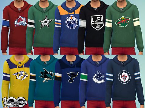 A collection of 31 NHL Teams pullover hoodies, including upcoming Vegas Golden Knights.  Found in TSR Category 'Sims 4 Male Everyday' Sims 4 Hockey Cc, Sims 4 Male, Hockey Outfits, Cc Clothing, Sims 4 Men Clothing, Cc Packs, Masculine Clothing, Sims 4 Male Clothes, Sims 3 Cc Finds