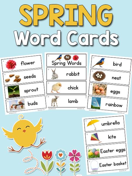 Spring Picture-Word Cards: free printable April Preschool, Spring Vocabulary, Spring Picture, Rainbow Umbrella, Spring Lessons, Spring Kindergarten, Spring Classroom, Spring Words, Theme Words