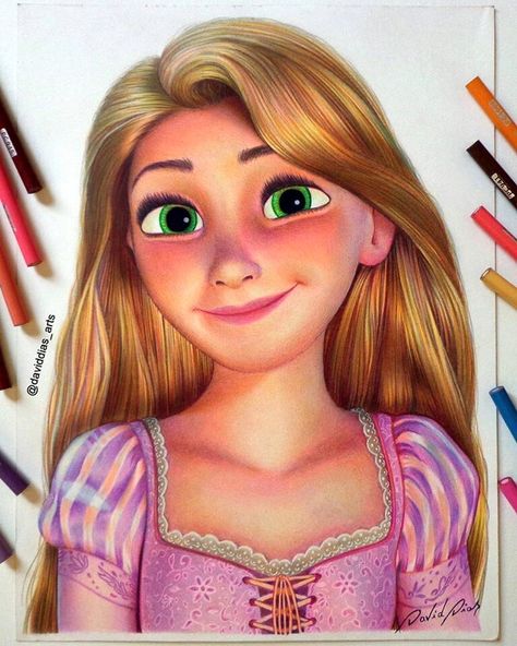 Rapunzel (Drawing by DavidDiasArts @Facebook) #Tangled Rapunzel Drawing, Disney Character Drawings, Color Pencil Sketch, Cartoon Drawings Disney, Disney Drawings Sketches, Disney Art Drawings, Disney Princess Drawings, Burn Book, Cool Pencil Drawings