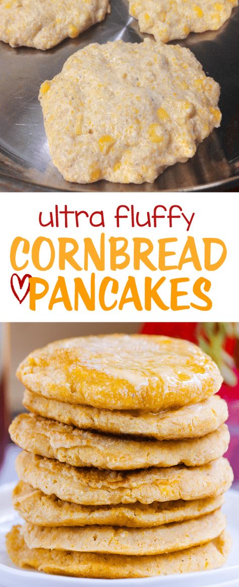 Cornbread Pancakes, Fluffy Cornbread, Cornmeal Pancakes, Chocolate Covered Katie, Healthy Pumpkin Pies, Healthy Pancake Recipes, Creamy Recipes, Wfpb Recipes, Savory Pancakes