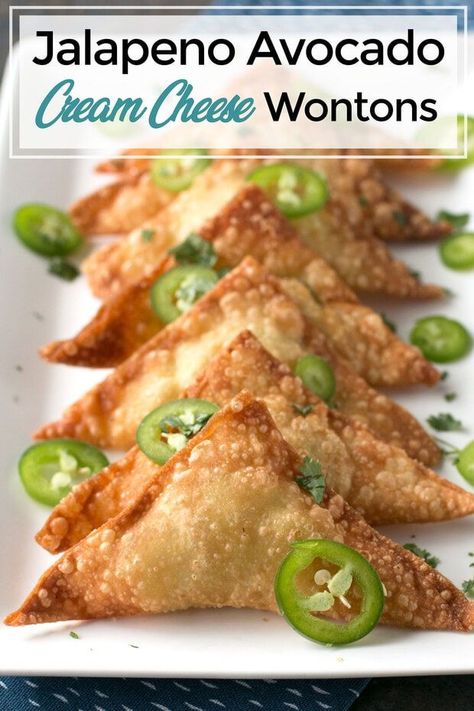 Avocado Cream Cheese, Wonton Appetizers, Cream Cheese Wontons, Cheese Wontons, Wonton Recipes, Avocado Cream, Wontons, Jalapeno Poppers, Yummy Appetizers