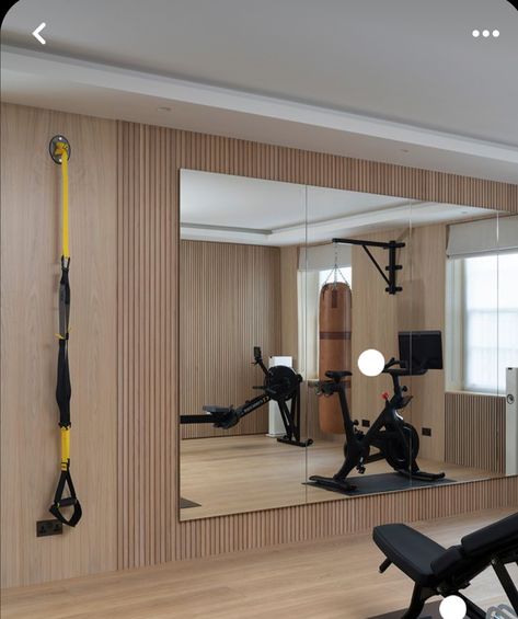 Gym With Glass Wall, Home Gym And Office Combo, Small Fitness Room, Basement Home Gym, Modern Home Gym, Home Gym Inspiration, Basement Gym, Glass Garage Door, Workout Room