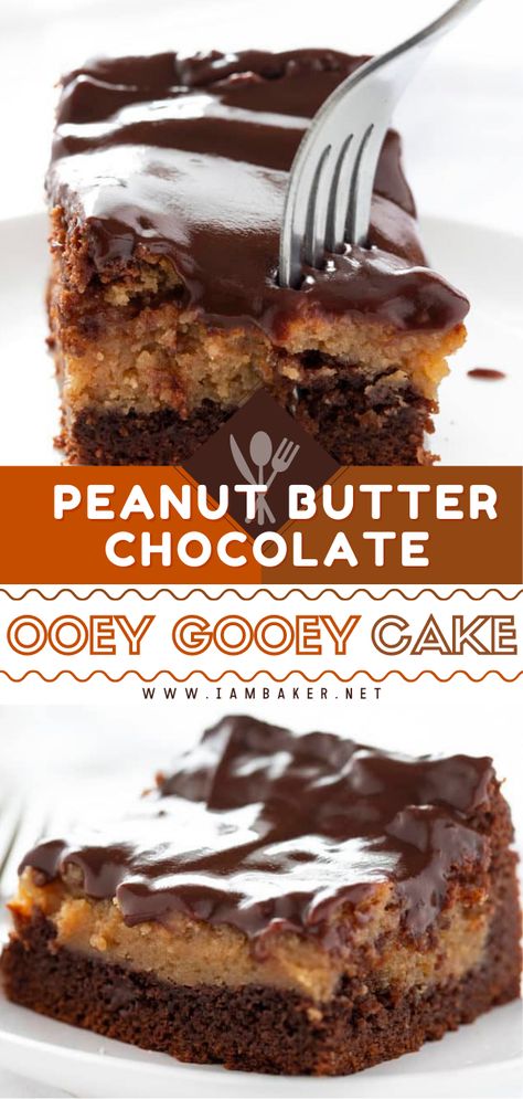 Chocolate Cake Mix With Peanut Butter, Chocolate Peanut Butter Ooey Gooey Butter Cake, Chocolate Chip Gooey Butter Cake, Ooey Gooey Butter Cake Flavors, Flavored Gooey Butter Cake, Peanut Butter Gooey Bars, Chocolate Peanut Butter Ooey Gooey Cake, Chocolate Peanut Butter Ganache, Chocolate Layered Cake