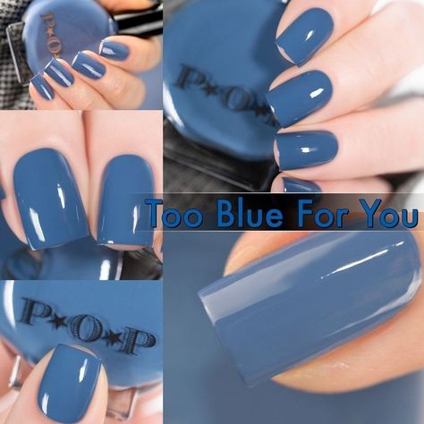 Best Nail Colors For September, Slate Blue Nails, Cornflower Blue Nails, Blue Nail Polish Colors, Nail Polish Summer, Grey Nail Art, Blue Nail Color, Blue Gel Nails, Stormy Blue