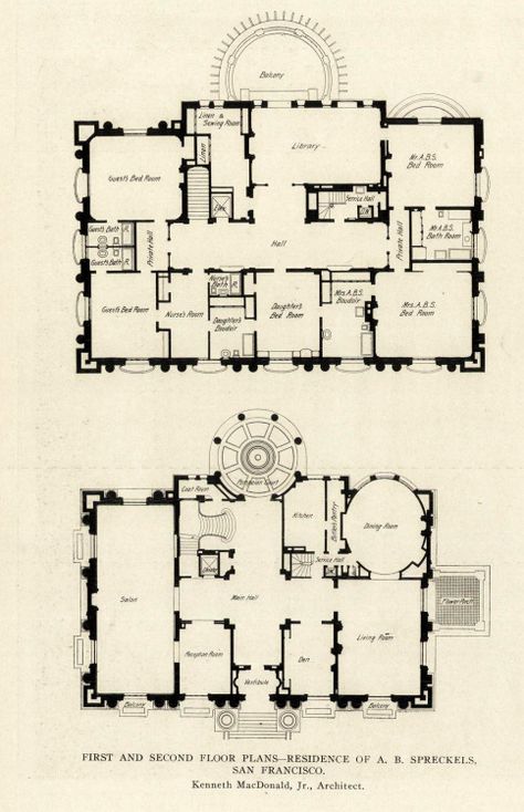 archimaps:  Floor plans of the Spreckels Mansion, San Francisco Clue Movie House, Spreckles Mansion, Addams Family House, Mansion Plans, Clue Movie, Castle Floor Plan, Falcon Crest, Architecture Mapping, English Architecture