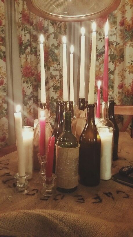 Wine Bottle With Candle Stick, Candlestick Wine Bottle, Wine Bottle Taper Candle Holders, Candles In Glass Bottles, Candles In Wine Bottles Aesthetic, Wine Bottle Candles Aesthetic, Candle In Wine Bottle, Candles In Wine Bottles, Wine Bottle Candle Holders