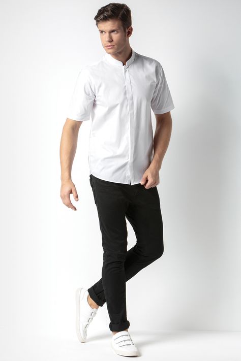 KK160 Men’s Mandarin Collar Shirt Chinese Collar Shirt For Men Casual, Mandarin Collar Shirt Mens Outfit, Chinese Collar Shirt, Round Collar Shirt, High Collar Shirts, Hotel Uniform, Queer Eye, Mandarin Collar Shirt, Collar Shirt Men