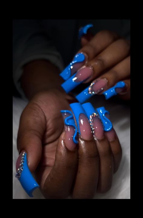 Blue And Grey Nails, Blue Dip Nails, Baby Shower Nails Boy, Shower Nails, Blue French Tip, Baby Shower Nails, Grey Nails, Blue French Tips, Gray Nails