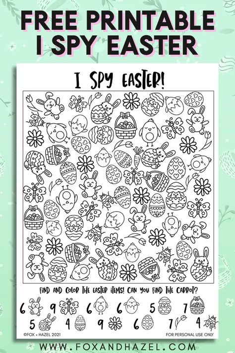 Easter Activity For Kindergarten, Easter I Spy Free Printable, I Spy Spring Free Printable, Easter Activity Sheets Free Printables, Easter Riddles, I Spy Printable, Printable Easter Activities, Easter Puzzles, Easter Worksheets