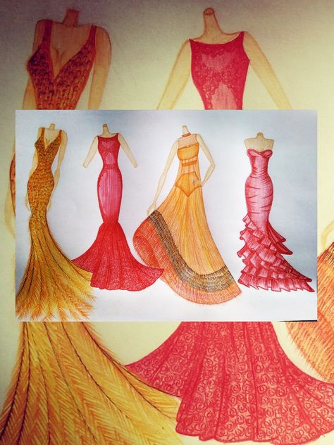 based on volcano theme.. Theme Based Fashion Illustration, Fashion Design Collection, Fashion Illustration, Projects To Try, Fashion Design, Color, Design